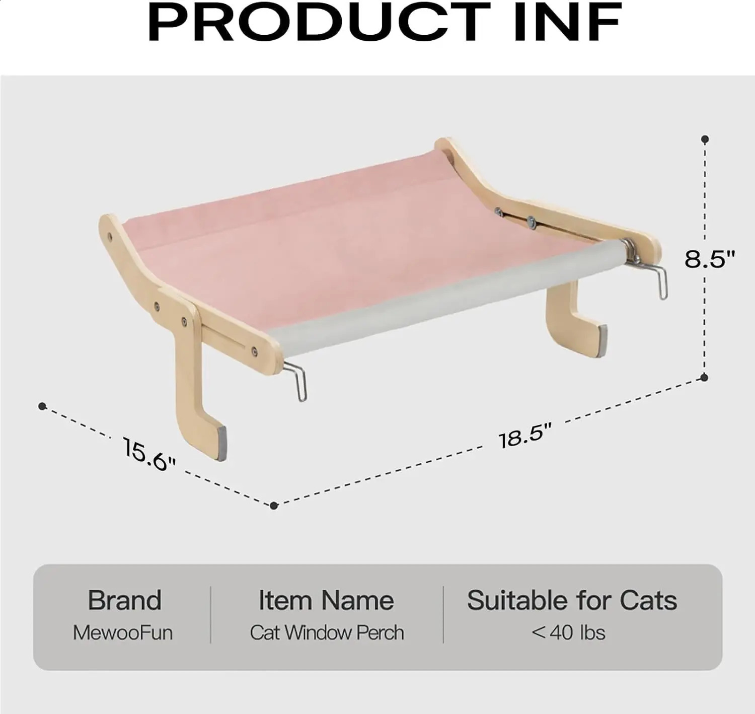 Mewoofun Cat Window Perch Lounge hammock window seat indoor cat bed no drilling suction cup pink gray 250312