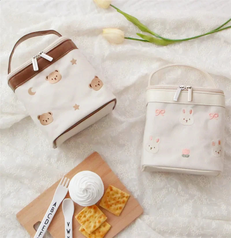 Diaper Bags Waterproof Bear Embroidery Thermal Insulation Mommy Bag Fashion Food Storage Bags Multifunctional Mother Baby Bags 250319