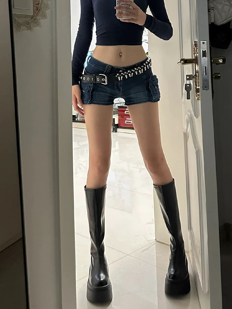 Woman Casual Slim Pants Low Waist Jean Solid Color Wash shorts Goblin Denim Shorts Y2k Classical Sexy Gyaru Dark Academia 250319