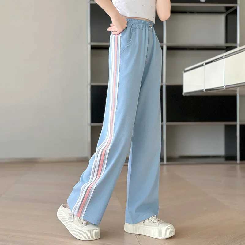 Summer Ice Silk Cotton Jeans Girls Soft High Waist Wide Leg Pants Kids Thin Loose Casual Trousers Ankle Length Cool Denim PantsT250318