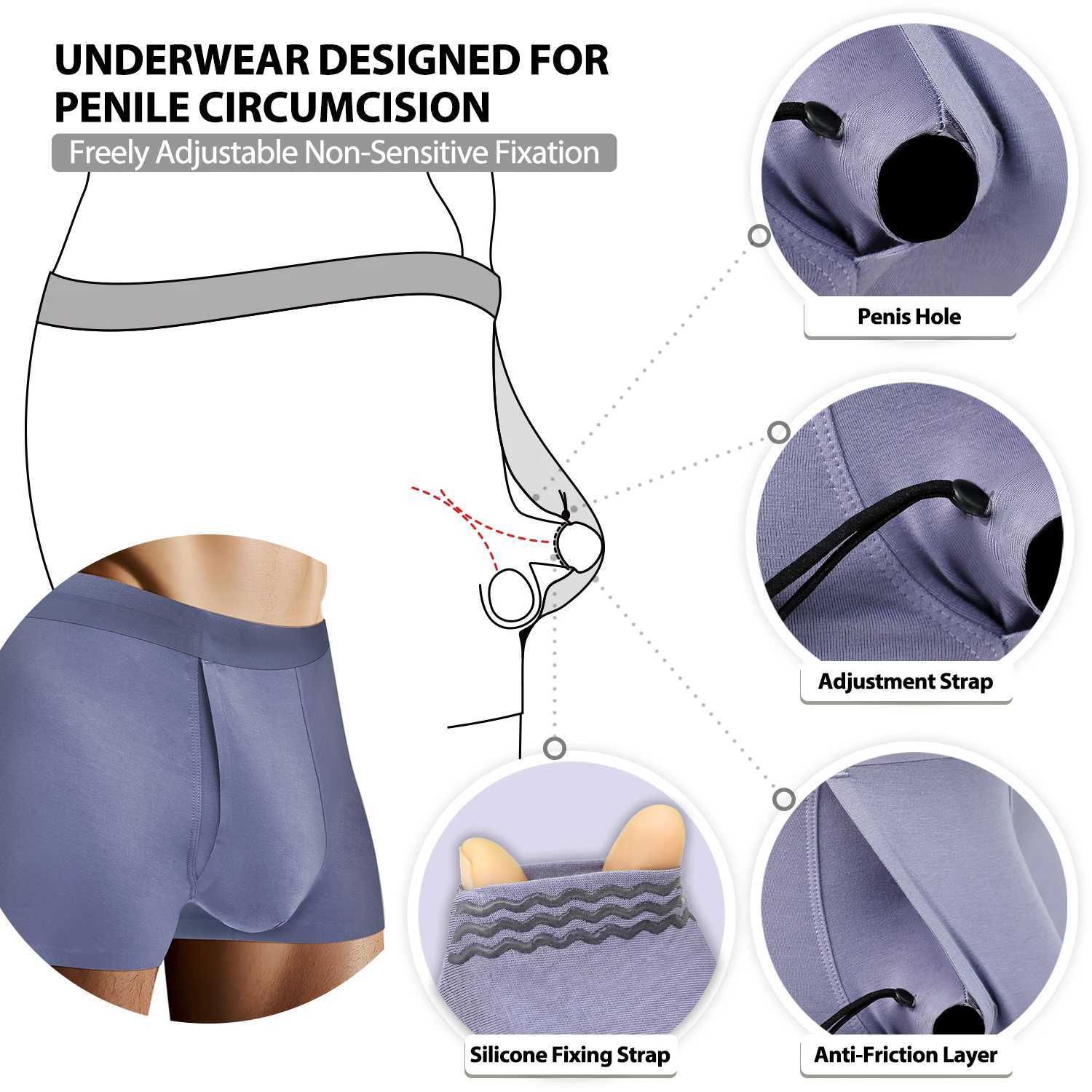 Physical Therapy Man Underpants Front Open Hole with Adjustable Ring Boxers Briefs for Men Flat Underwear X250319