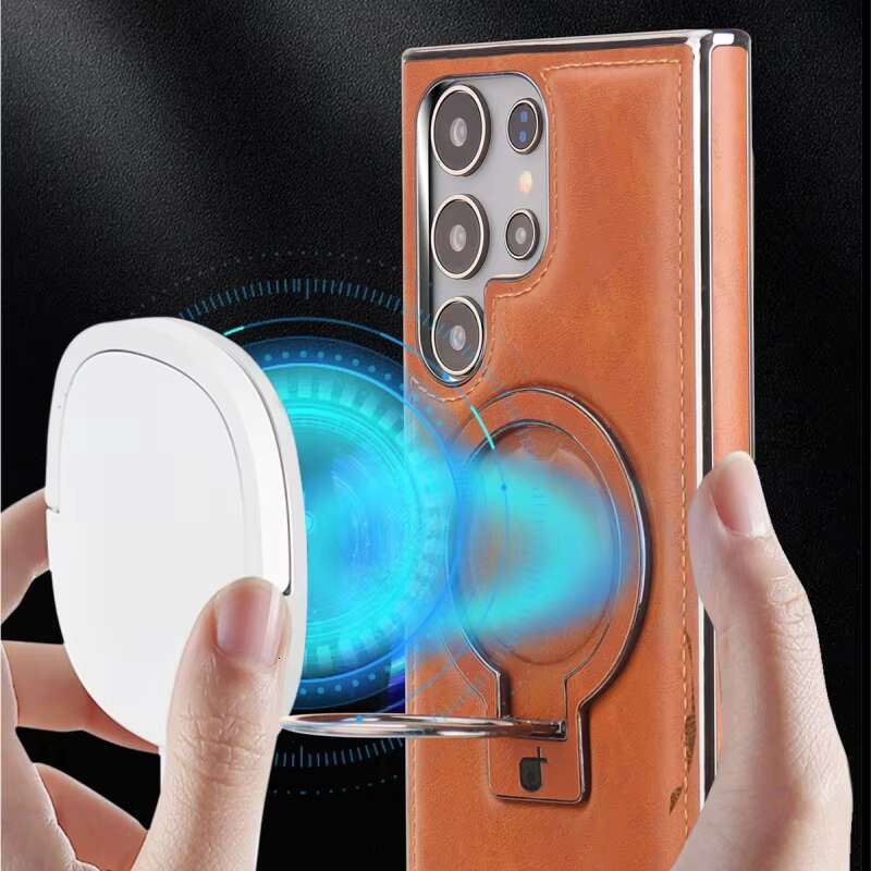 Business PU Leather Magnetic Phone Case for Samsung S23 S24 S25 Ultra Plus With Ring Stand Wireless Charging Shockproof Cover