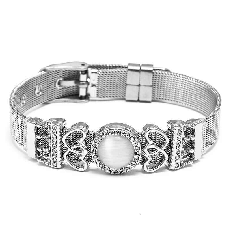 10mm Stainless Steel Mesh Bracelets With Crown Heart To Heart Beads Charm Keeper Bracelets Bangles For Women Men Jewelry Gift