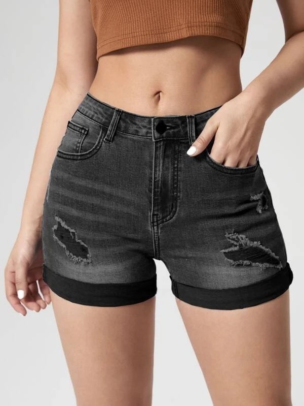 Fashionable Rolled Hole Elastic High Waisted Denim Shorts Sexy And Personalized Spicy Hot Pants Casual Women's Shorts
