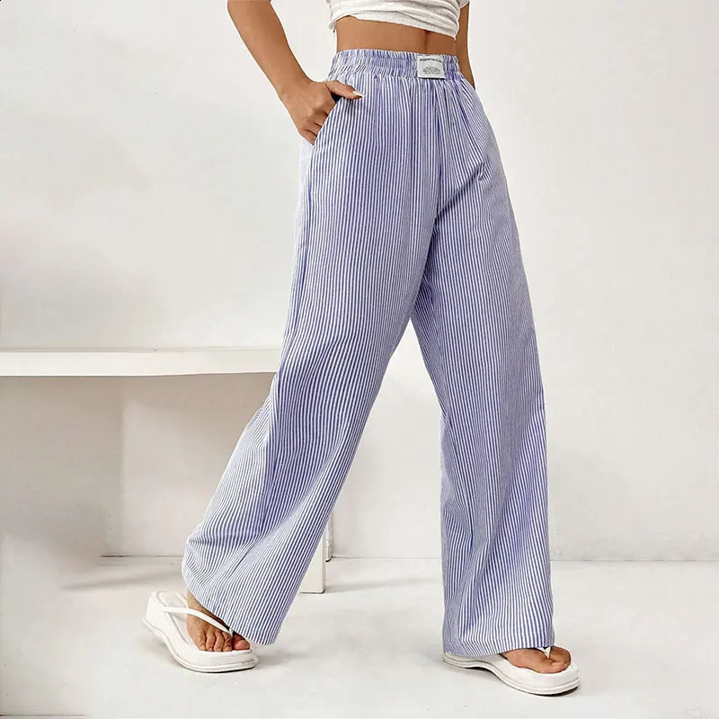 Fashion Striped Trousers Women Summer Streetwear Basic Straight Casual Slim Pants Lady Sexy Solid Simple Versatile 250318
