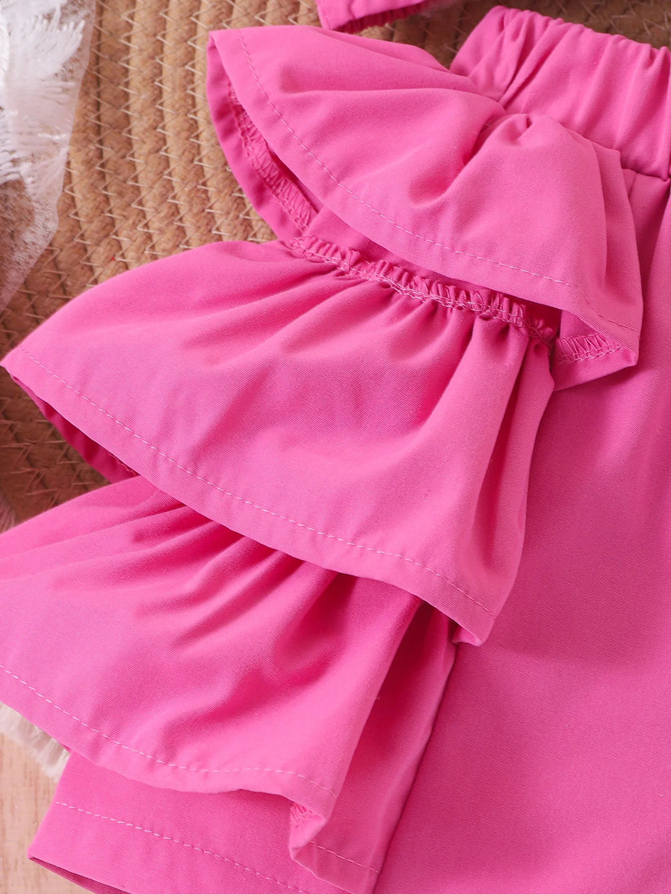 2PCS Summer Style Girls 2-7 Years Old Trendy And Comfortable Rose Red Bow Suspender Top Shorts Set 250319
