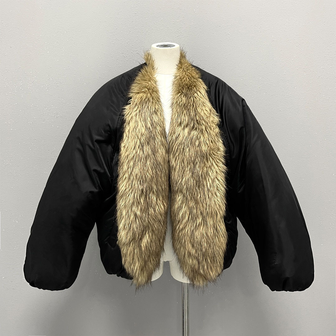 Winter 2024 V-neck long sleeved shirt with simulated fur inside, two sided windproof thick cape cotton jacket
