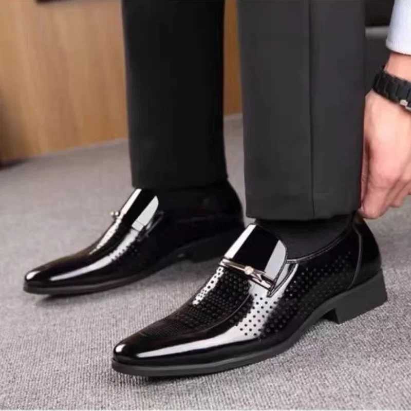 Pointed Toe Mens Social Shoes Patent Leather Dress Shoes Mens Breathable Summer Bright Top 2024 Style Casual Business ShoesXJ250319