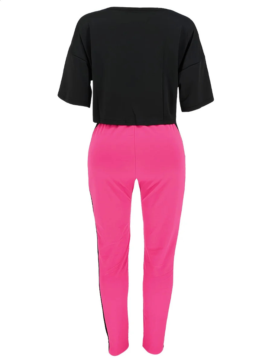 LW Plus Size One Shoulder Lip Print Striped Pants Set Summer Women Fashion Casual Half Sleeve Top Skinny Long Pants 250318