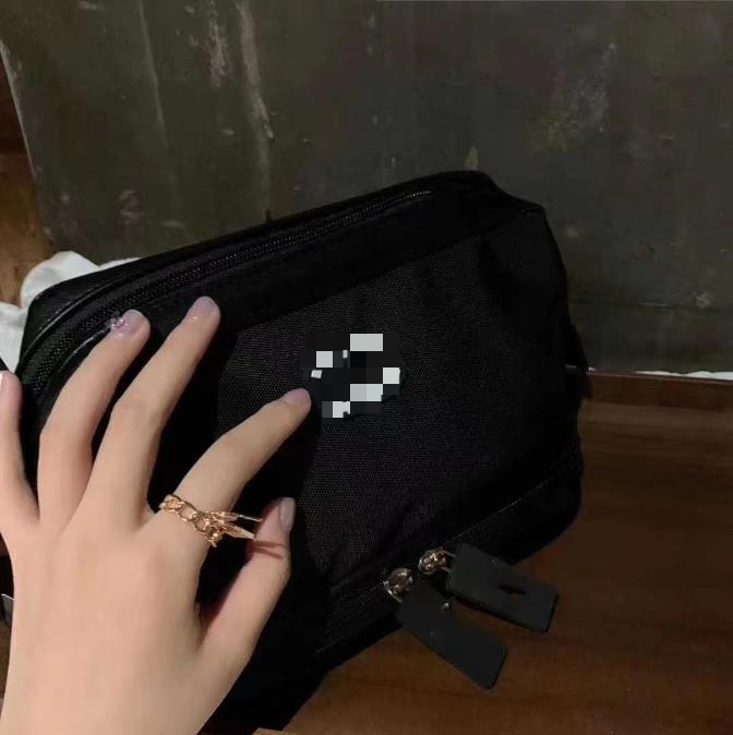 Black Designer Dual-Zippered Makeup Bag with Letter Logo for Ladies - Water Resistant & Reversible