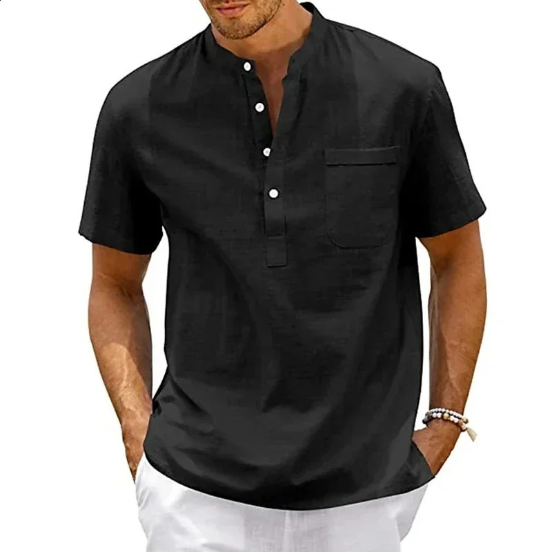 Summer mens casual slim fit polo shirt solid color breathable button short sleeved top refreshing and comfortable T-shirt 250318