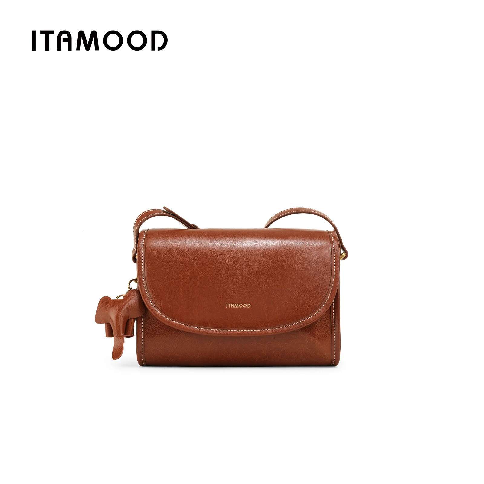 ITAMOOD Texture Leather Square Senior Sense Of Retro Small Shoulder Bag Fashion Handbag With Cute Elephant Pendant