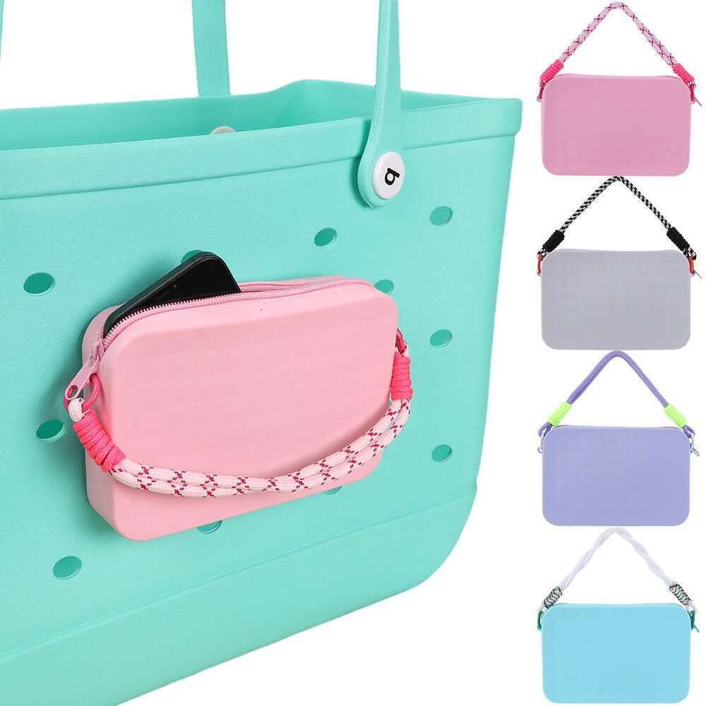 Silicone Storage Pouch Beach Connector With Lanyard Zipper Wallet Large Capacity For Bogg Bag