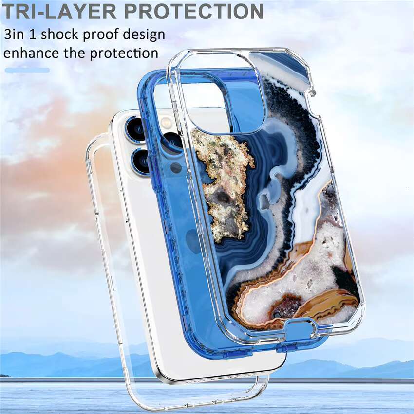 Marble Phone Cases for iPhone 16 Pro Max 15 14 13 12 Mini 11 XR 7 Plus 3in1 Heavy Duty Shockproof Protection Cover