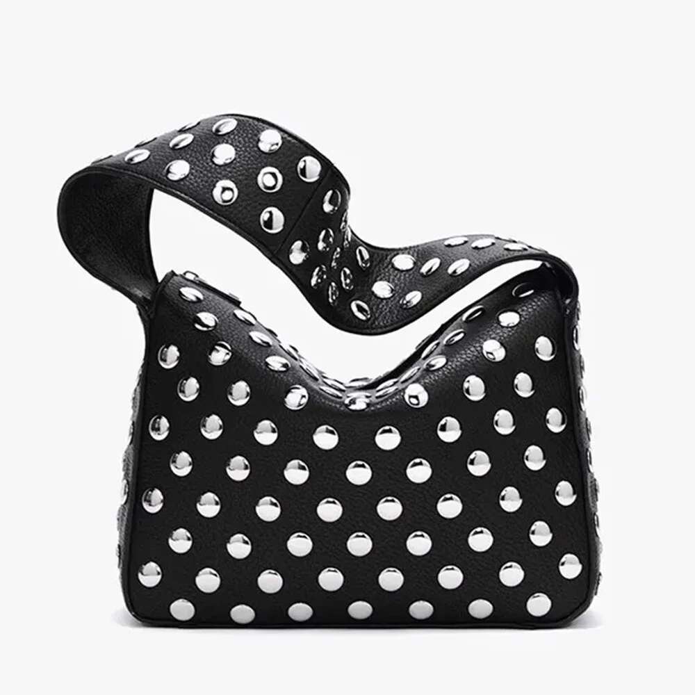 Black Metal Motorcycle Rivet Handbags European And American Style Shoulder Bag Designer Armpit Shopper Purses
