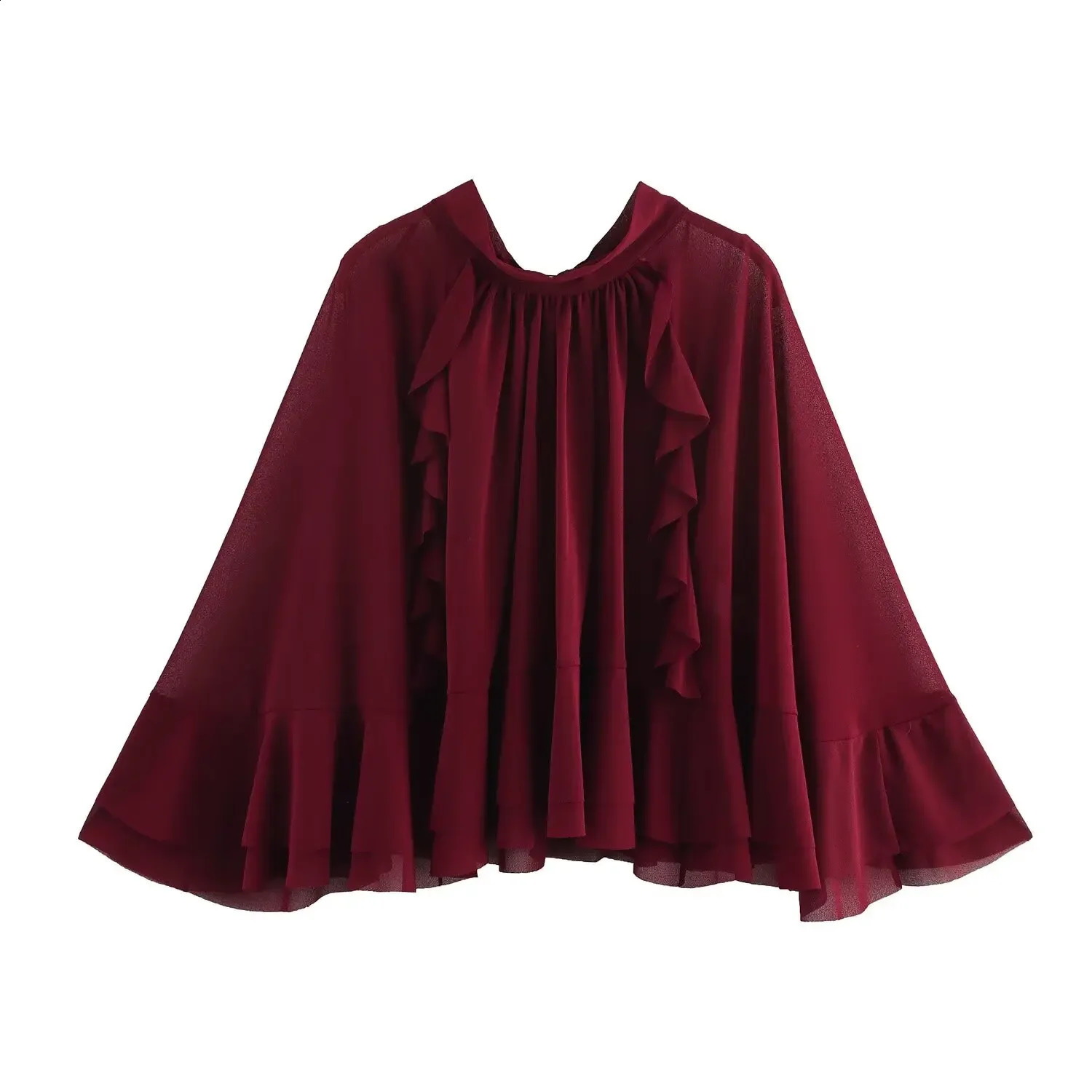 TRAFSHE temperature womens shirt edge decoration stand collar top pleated fold elegant 3644152 250319