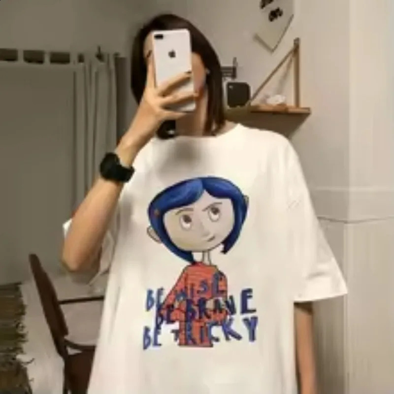 Coraline Tshirt Women Tim Burton Neil Gaiman Nightmare Before Christmas Goth T Shirt Summer Short Sleeve Fashion Tees Y2k Top 250311