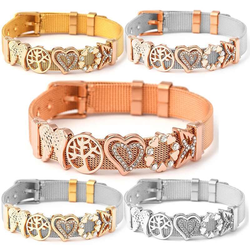 10mm Hollow out Love Heart Beads Charm Bracelets DIY Stainless Steel Mesh Keeper Bracelets Pulseras Mujer For Women Men Jewelry