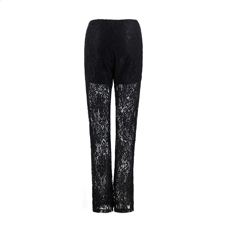Womens summer fulllength terrace pants with straight elastic high waist womens sexy ultrathin casual lace hollow 250318