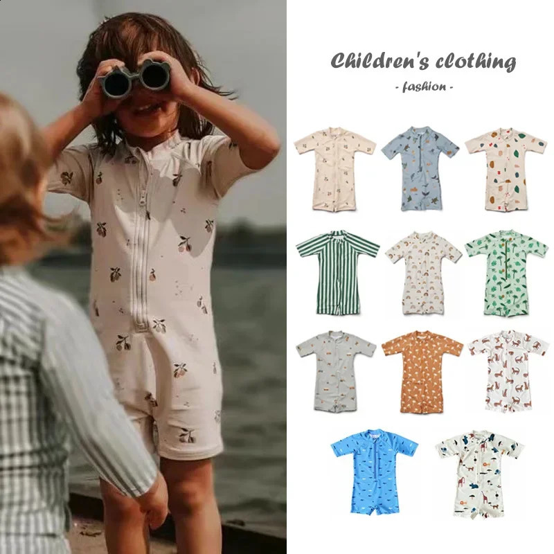 INS Childrens One Piece Swimsuit Summer Baby Girl Swimsuit UPF 50Sunscreen Quick Drying Boys Swimwear Beach Kids Clothes 250319