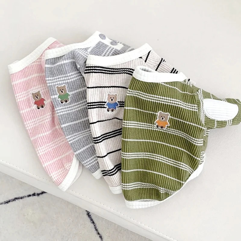 Spring Dog striped shirt dog outfit cute bear print puppy drawstring breathable cat shirt soft pet vest Chihuahua clothing 250318