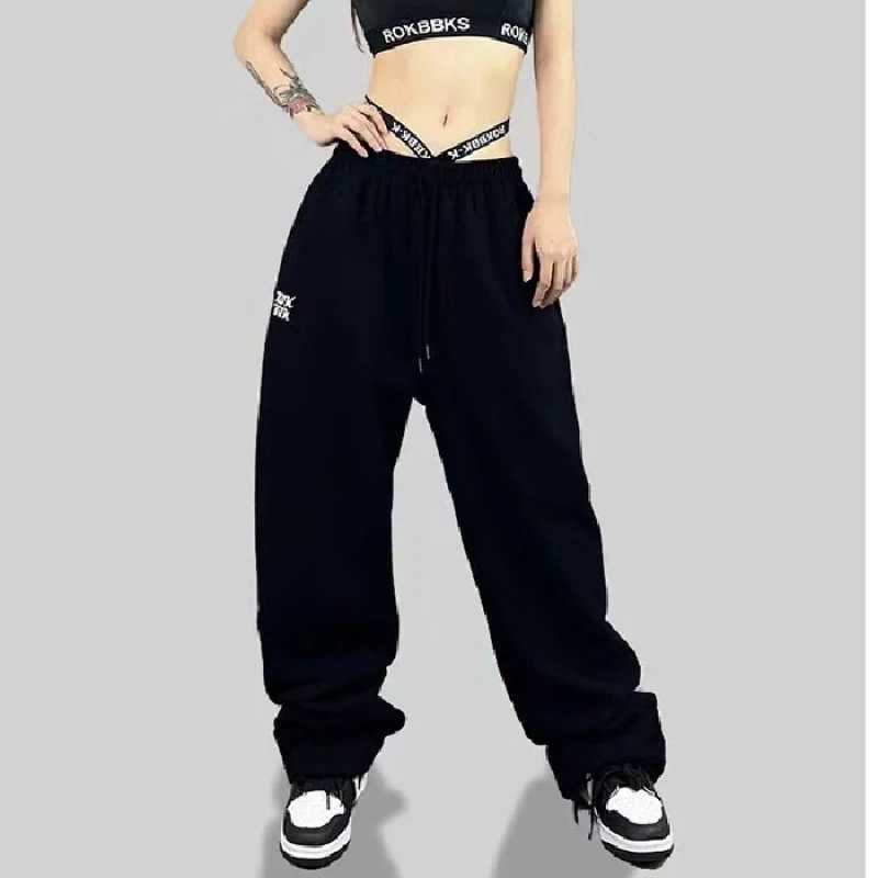 New Drawstring Design Womens Hip hop High Waist Trendy Long Trousers Spring/Summer Full Set Womens PantsT250318