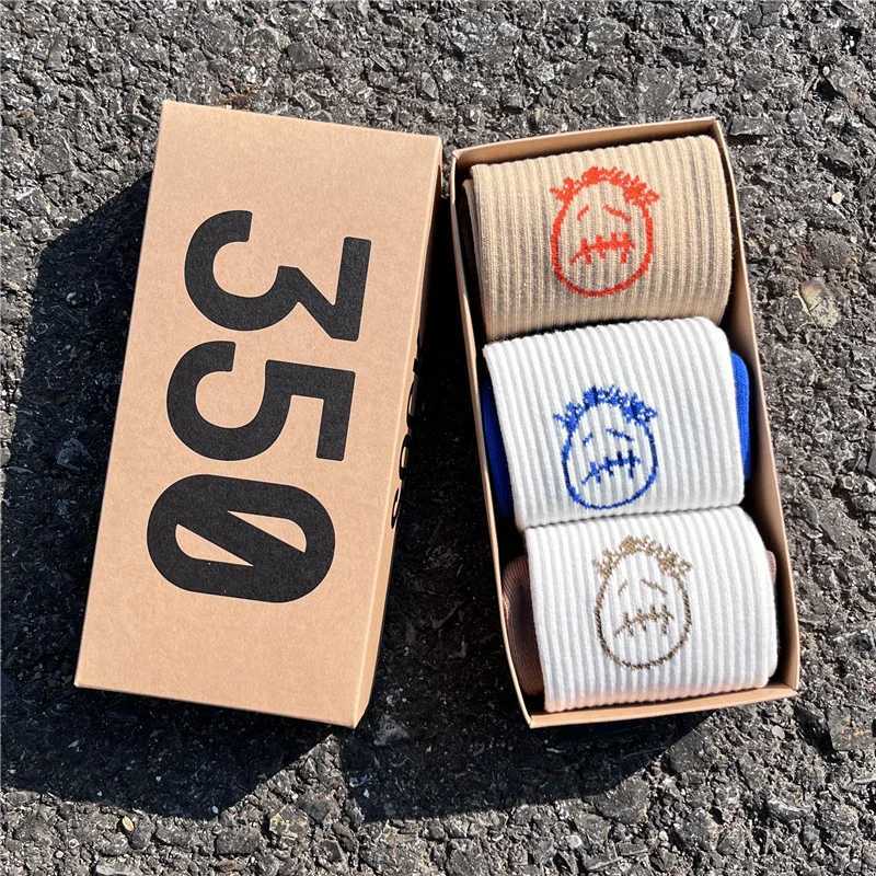 Mens SOCKS Crew SOCKS Cotton Sports Hip Hop Basketball Skateboarding White/Yellow/Black SOCKS 3 pairs/box X250319