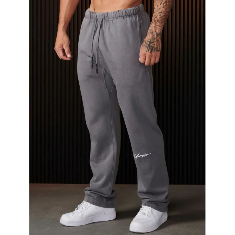 2025 Spring and Autumn Mens Sports Pants Heavy Terry Cloth Embroidered Long Jogger Fitness Straight Sweatpants 250311