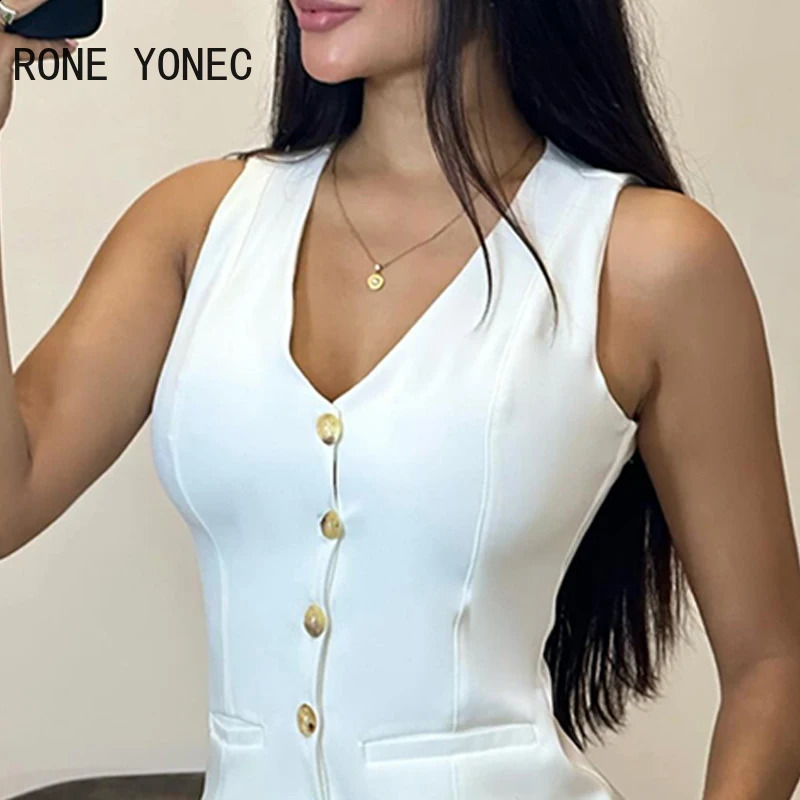 Women Buttoned V-Neck Vest Top Shorts Set Blazer Women Suits 250319