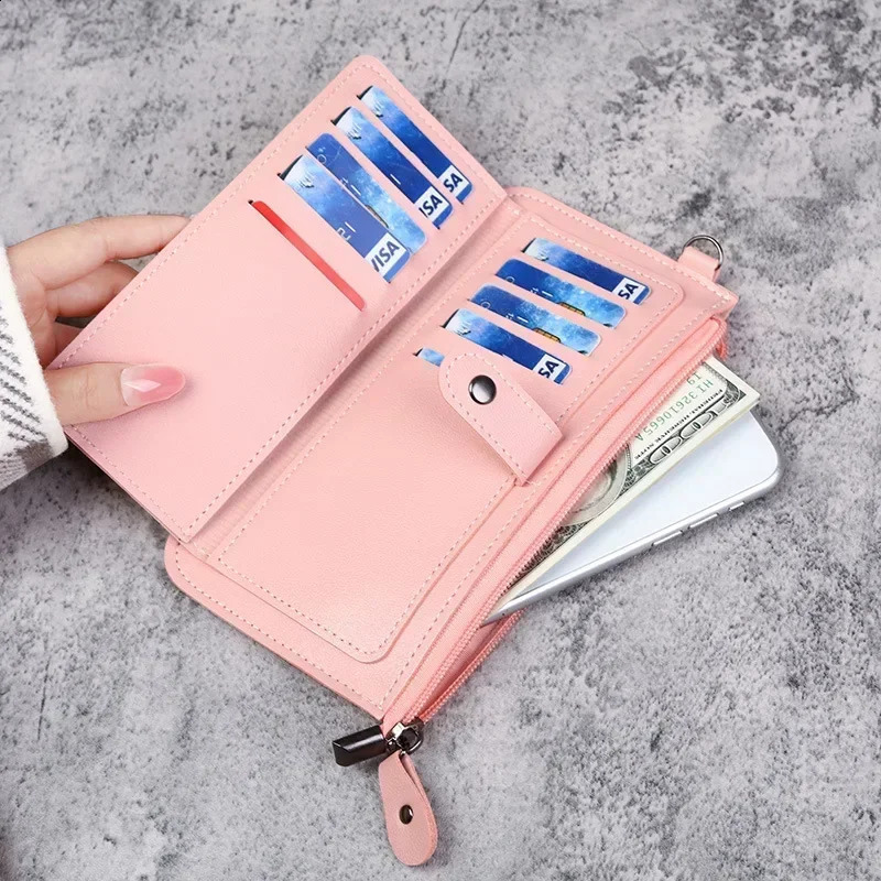 Fashion womens wallet simple zipper wallet black and white gray long clutch wallet soft PU leather wallet 250318