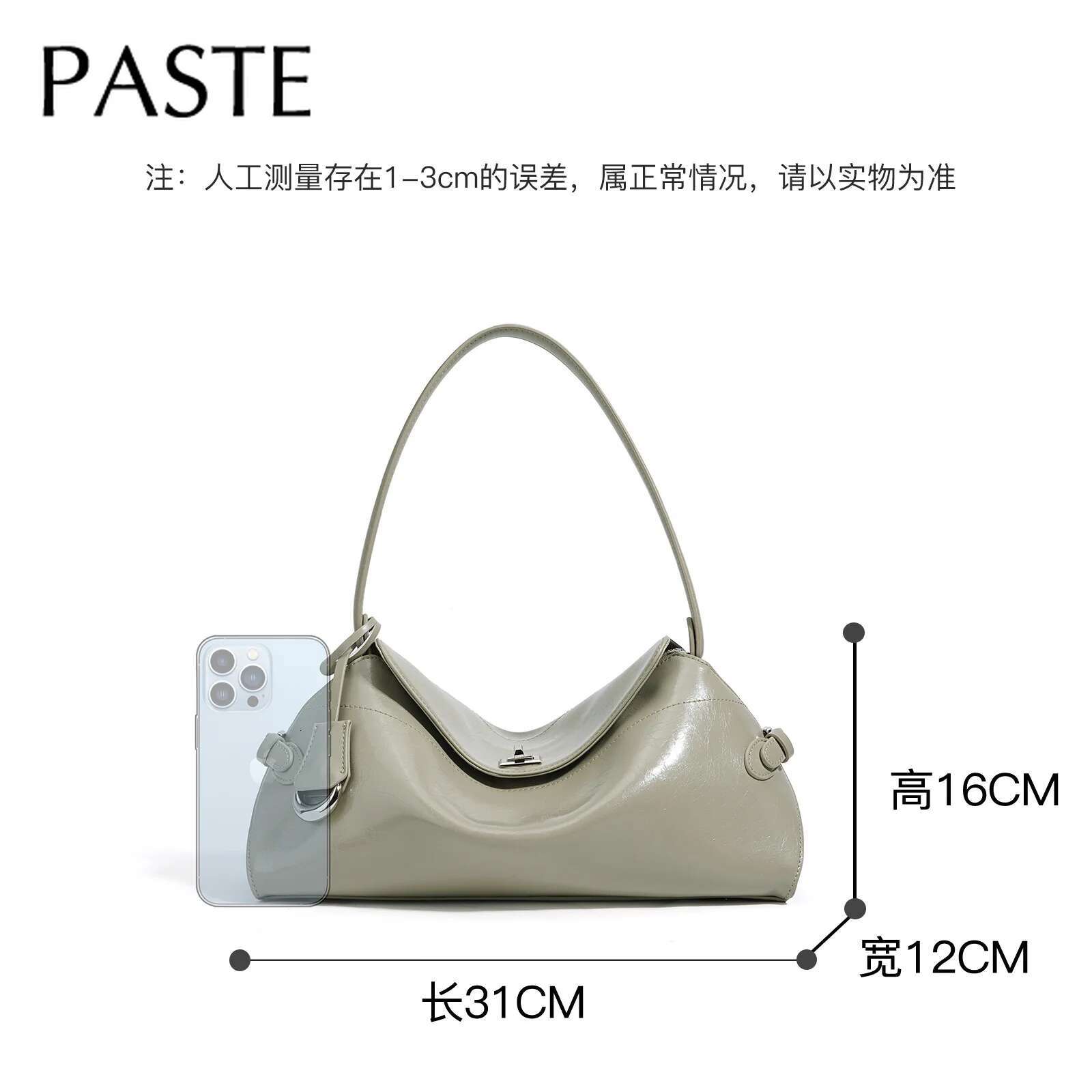 2025 New Leisure Matcha Beige Color Large Bowg Tote Oil Wax Glossy Cowhide Leather Women Handbag All-Match Commuter Purse