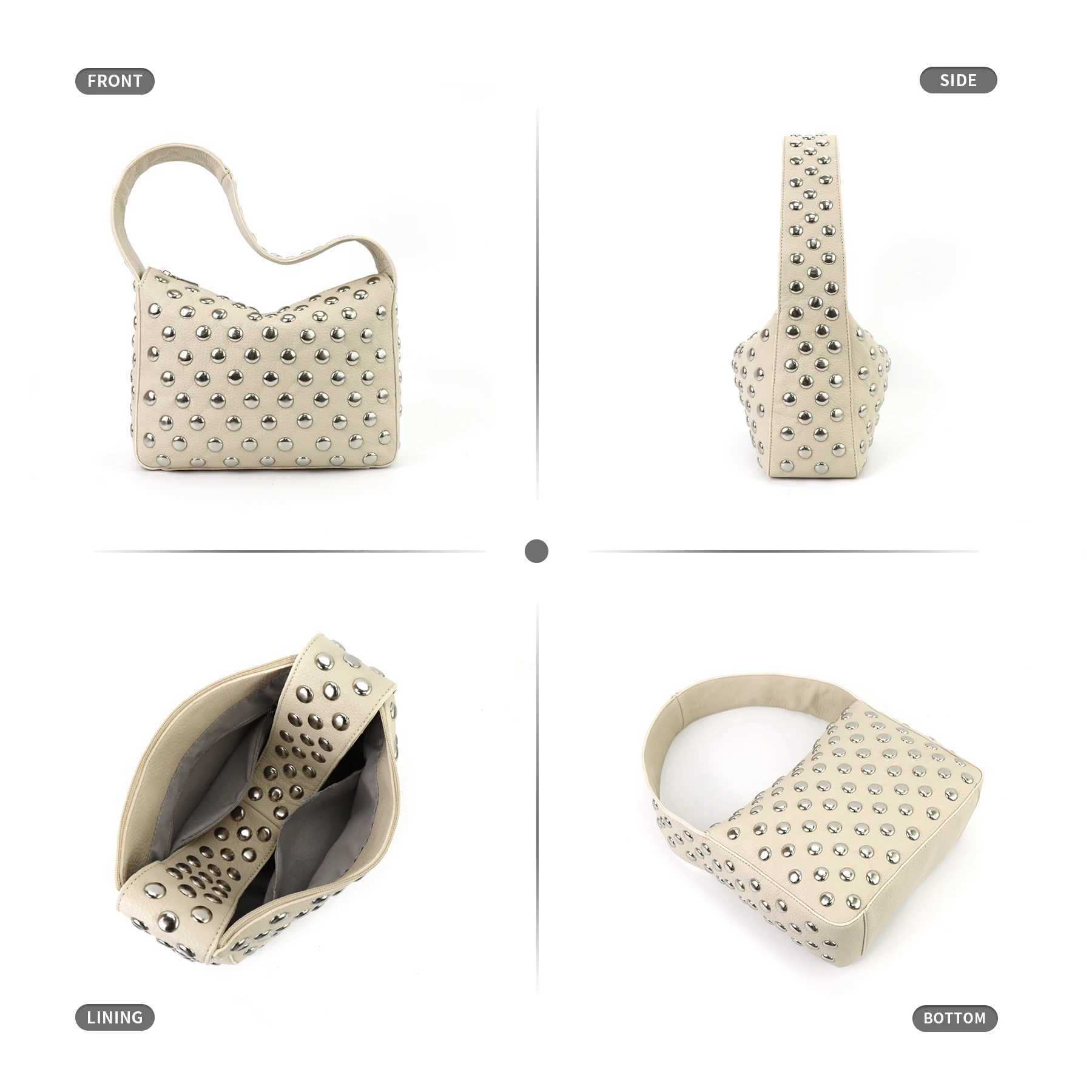 Fiable Studed Purses Shooter Tramp Bag Punk Wen Small Shooter Purse Vegan Leather Designer Handbag Y250318