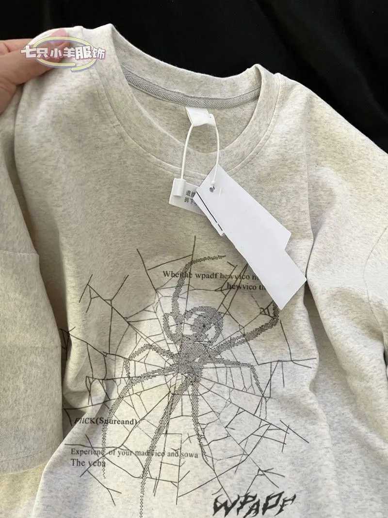 Summer loose spider trend print retro graphic T-shirt for couples casual hip-hop round neck short sleeved top harajukuT250318