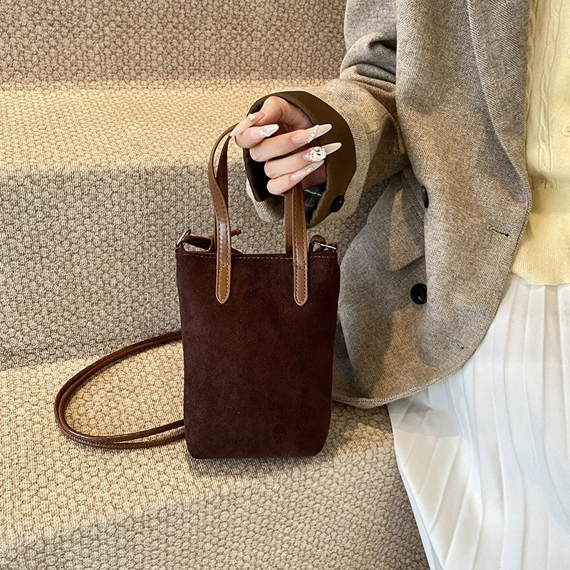 Womens suede handbag adjustable shoulder strap cross shaped bag womens printed bucket bag work travel clutch bag 250317