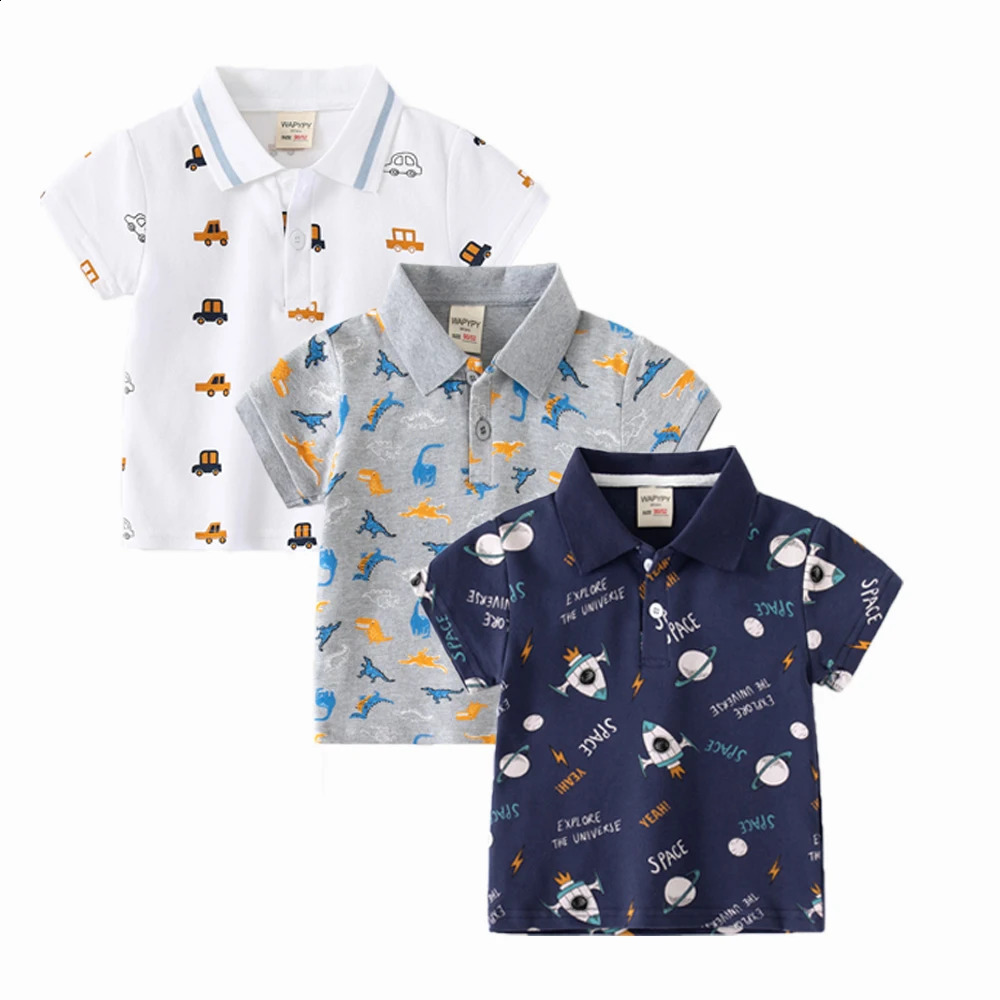 Dinosaur Print Boys POLOS Kids Short Sleeved T-shirt Cartoon Embroidery Blouses Summer 1 To 7 Yrs Childrens Clothing 250319