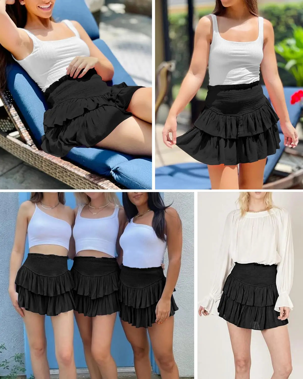 Mia Muse Womens Skirts All Season Daily Basic Plain High Waist Layered Mini Peplum Preppy Skirts 250319