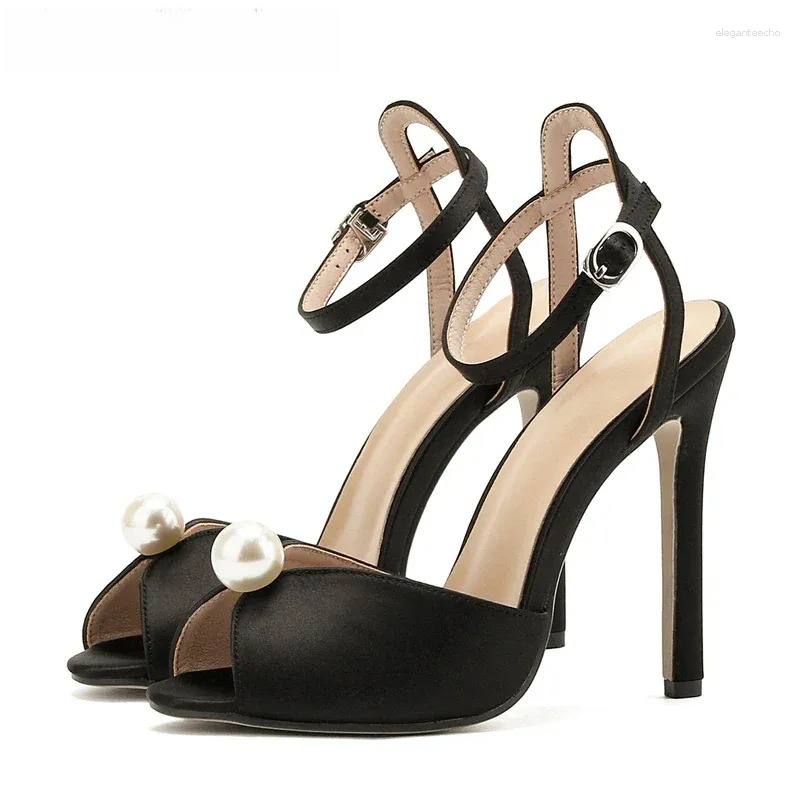 2025 S Fashion Designer Sandals Aneikeh Satin Silk String Bead Peep Toe Pumps Thin Heels Gladiator Ankle Strap Sandalias Wedding Bridal Shoes Women