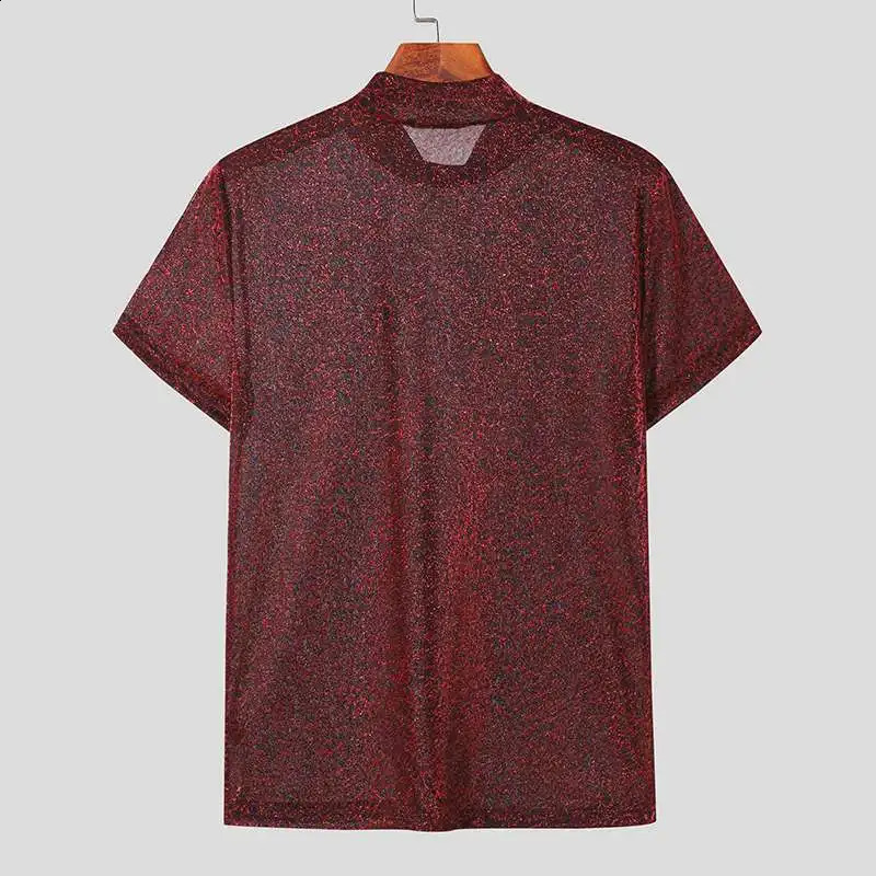 Summer European and American Mens Sexy Perspective High Neck Sensual and Fun Short Sleeve T-shirt Top 250319
