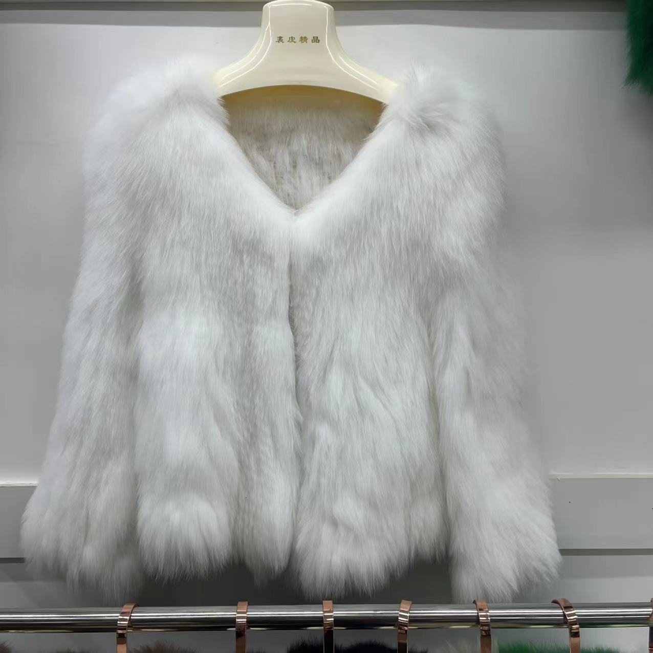 Tiktok same style fox knitting coat women's short fur double-sided V-neck real wool thickened