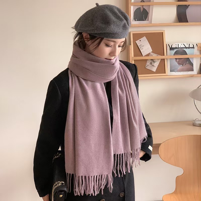 K176 Fine-line gold thread super soft imitation cashmere scarf for women Korean style all-match unisex neck scarf solid color 2024 new style