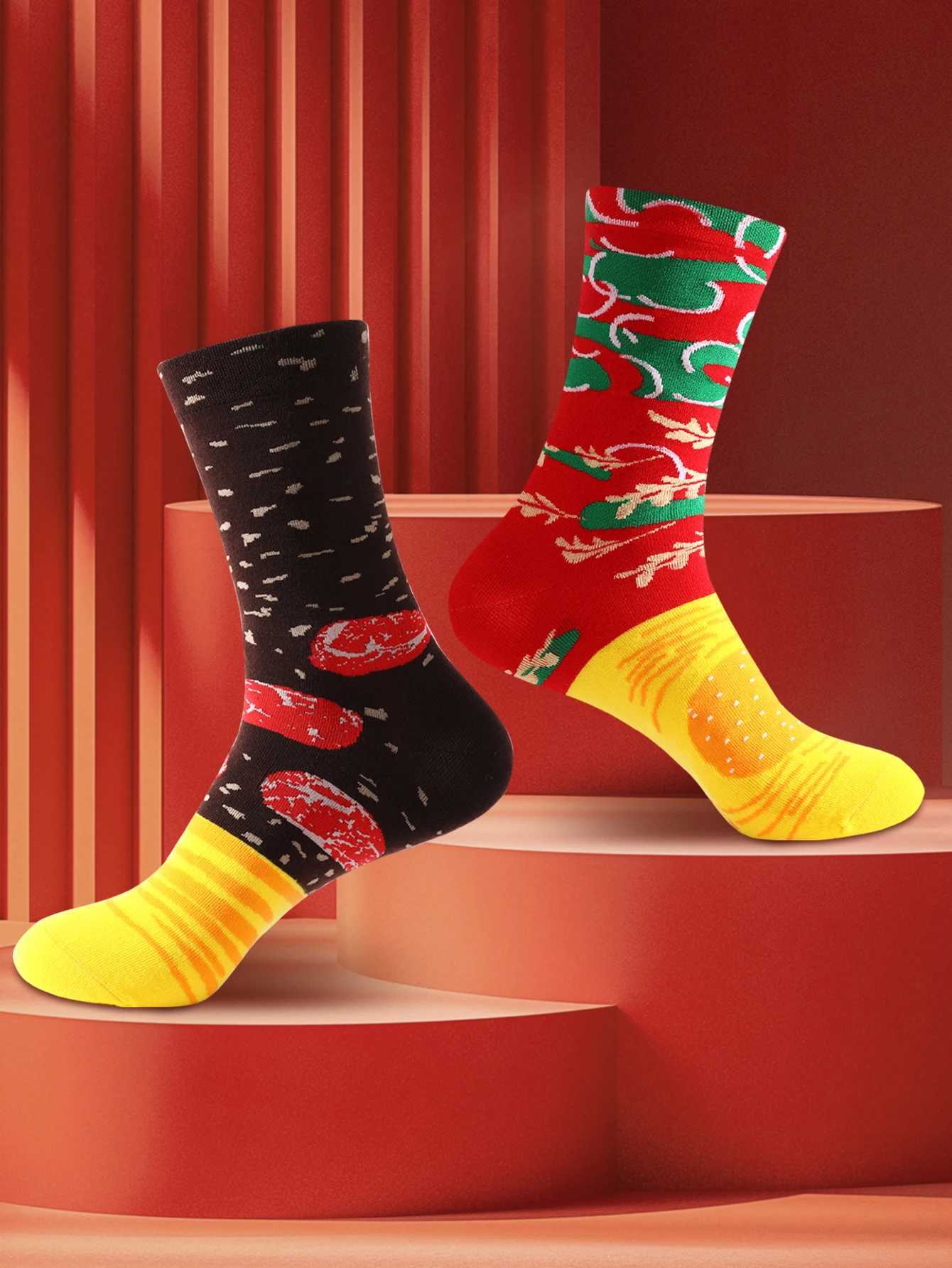 2 pairs of neutral cut socks in hamburger shape novel creative and fun vacation gift. X250319