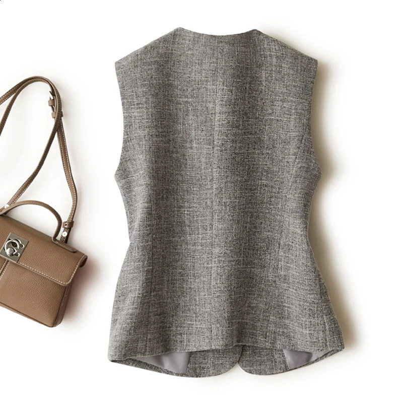 Grey Vneck short vest womens jacket for spring and autumn elegant generous in the workplace 250319