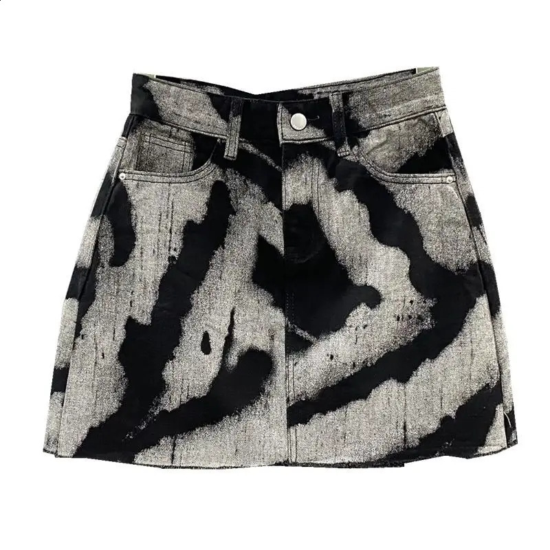 Spring/Summer Korean Girl Irregular Tie Dye High Waist Straight A-line Cowboy Bag Short Hips 250317