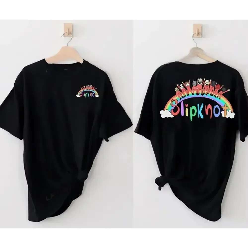 Black T-shirt, retro sliding knot for men and women, heavy metal rock band, hip-hop, aesthetic pattern, Y2K
