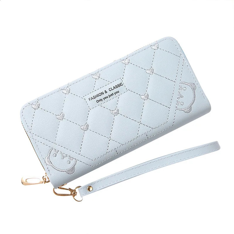 Womens long wallet Pu leather card holder large capacity buckle zipper coin wallet multi card organizer mobile phone bracelet handbag 250318
