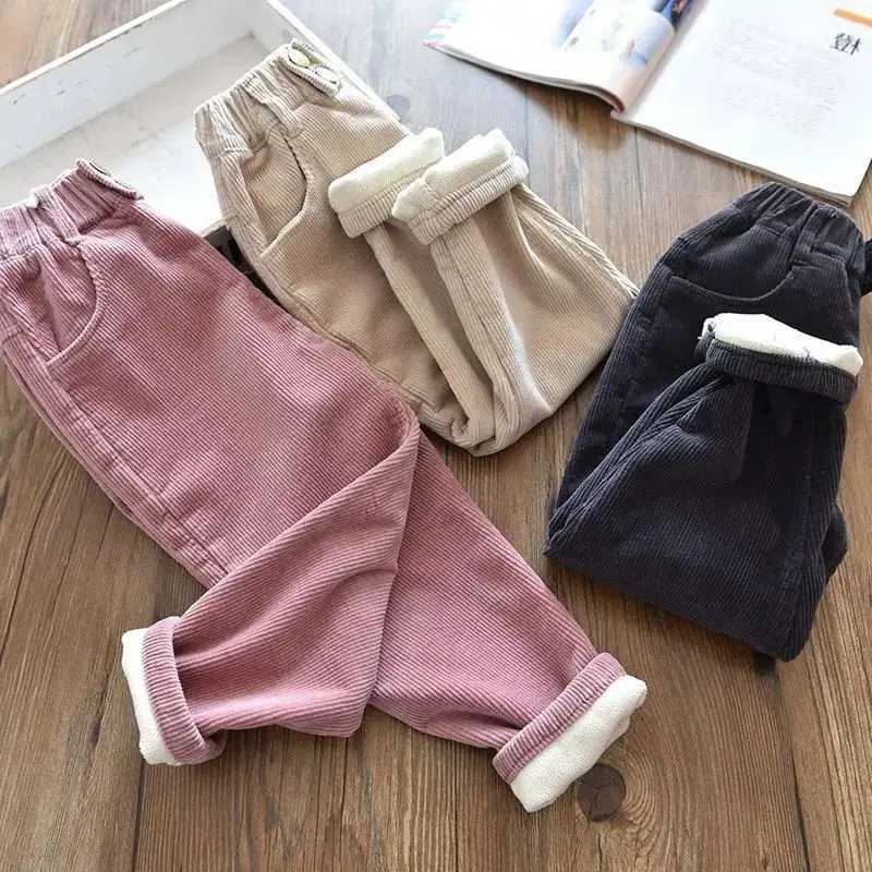 Autumn Winter Baby Girl Corduroy Pants 2024 Retro Casual Solid Trouser Thick Warm Outdoor Wear Childrens Pants 2 3 5 6 YearsT250318