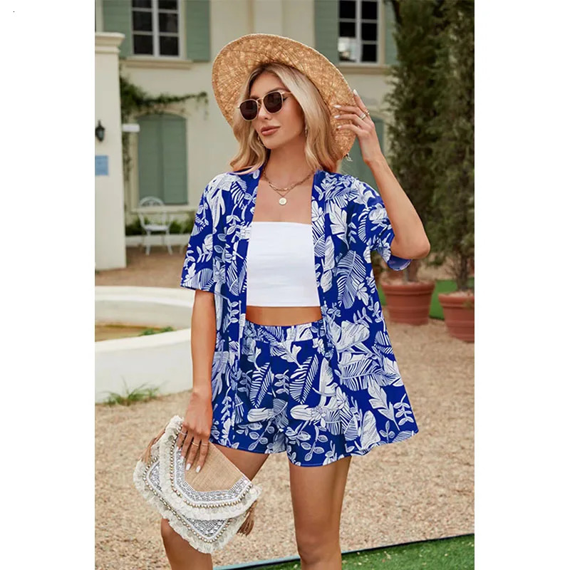 summer casual shirt two-piece set womens shorts two-piece set printed short sleeved set family set 250318