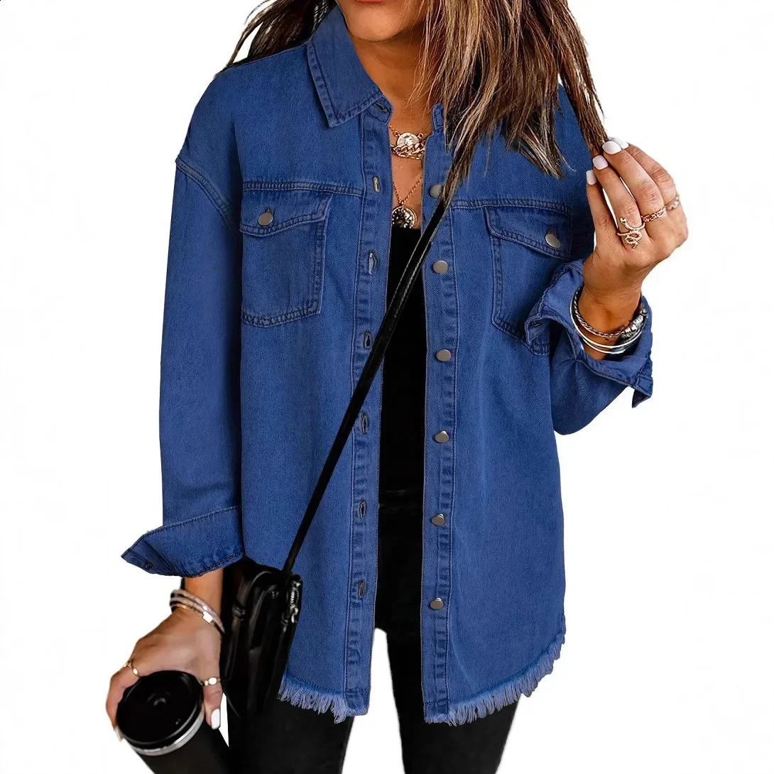 Independent Station Jeans Coat Shirt Frayed Hem Loose Womens Denim Jacket Origin China CrossBorder 250319