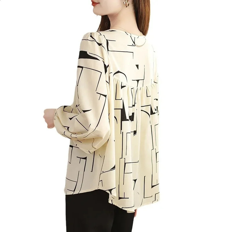SpringSummer Loose Abdominal Cover Abstract Printed Batwing Sleeves Advanced Chiffon Shirt Womens Button Casual Top 250319