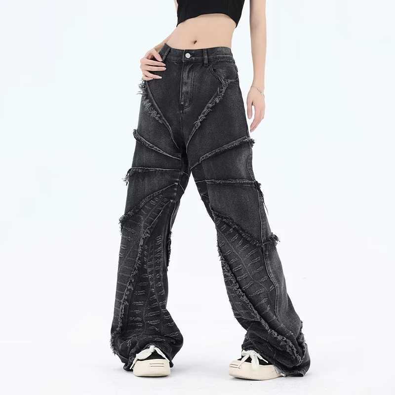 Home>Products>Y2K Punk Black American Street Rock Retro High Waist Super Large Jeans Womens Primitive Edge Wash Dark Clothing Wide Leg TrousersT